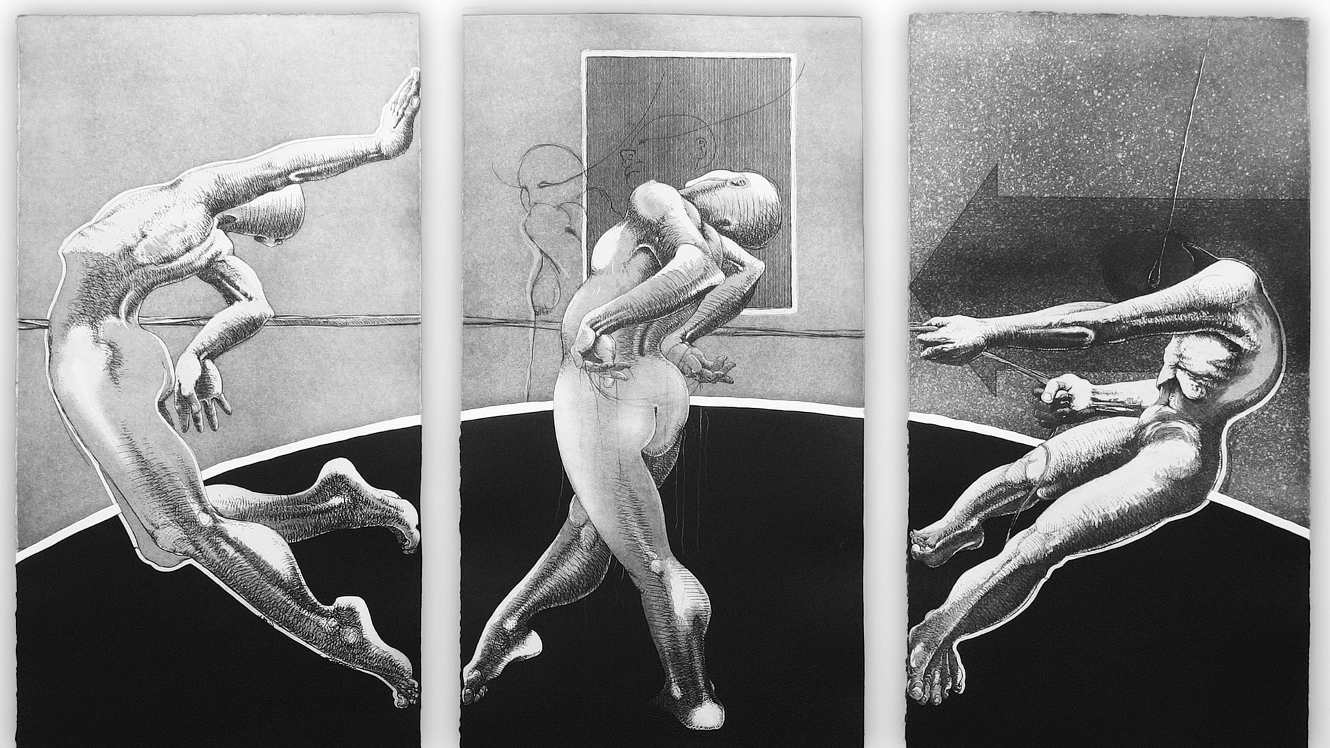 Norler. Grabado al aguafuerte en placa calada. Exposición Teatro Humano. Sin título