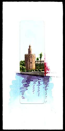 Norler. Grabado al aguafuerte de la Torre del Oro de Sevilla en tinta negra iluminado con acuarela.