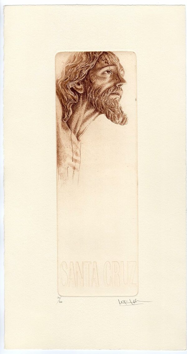 Norler. Grabado al aguafuerte del Cristo Santa Cruz de Sevilla en tinta sepia.